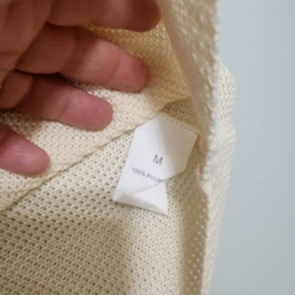 Cream Knit Vest Top M Button Loose Knit Boho Western Country Cowgirl Festival - Picture 4 of 4